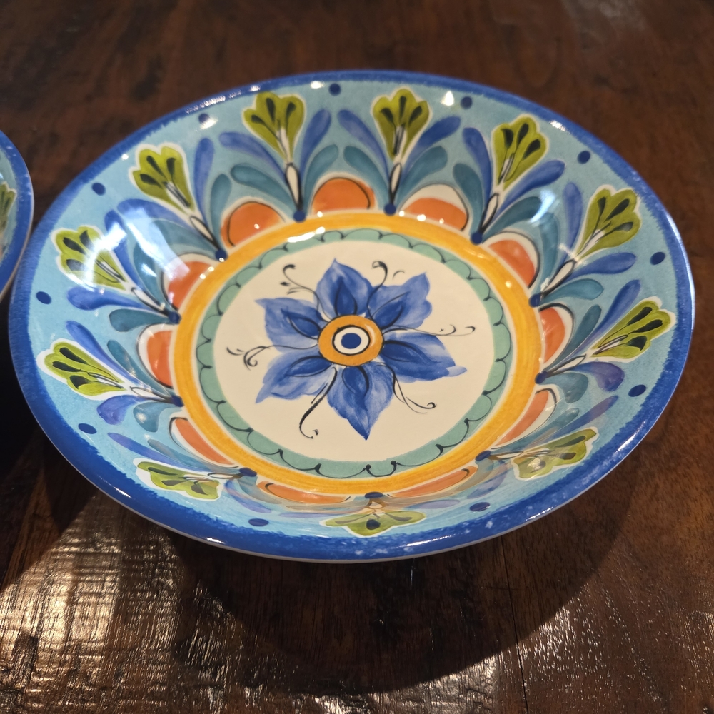Blue Floral Tuscany Melamine Bowls, Set Of 2 - Picture 2 of 5